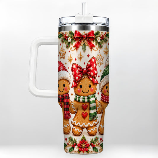 Gingerbread Family 40oz Tumbler, Christmas Stainless Steel Travel Cup