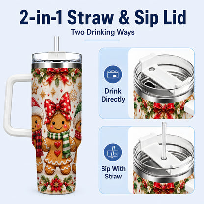 #pl[40oz|White] Gingerbread Family 40oz Tumbler, Christmas Stainless Steel Travel Cup