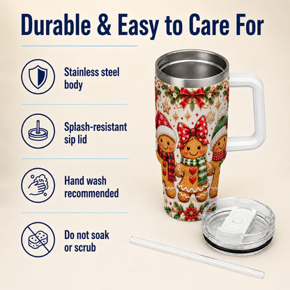 Gingerbread Family 40oz Tumbler, Christmas Stainless Steel Travel Cup