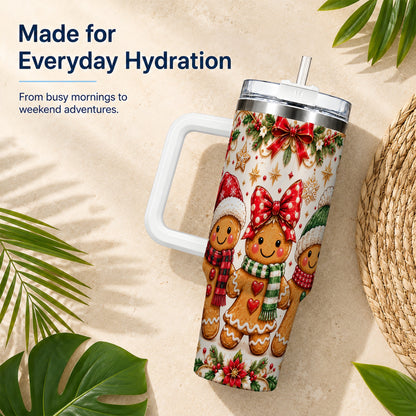 Gingerbread Family 40oz Tumbler, Christmas Stainless Steel Travel Cup