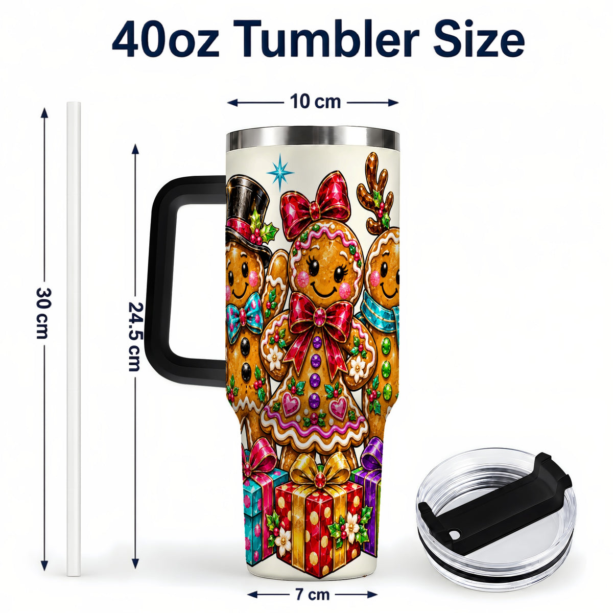 #pl[40oz|Black] Gingerbread Friends 40oz Tumbler, Christmas Stainless Steel Travel Cup