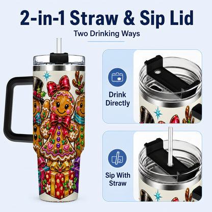 #pl[40oz|Black] Gingerbread Friends 40oz Tumbler, Christmas Stainless Steel Travel Cup