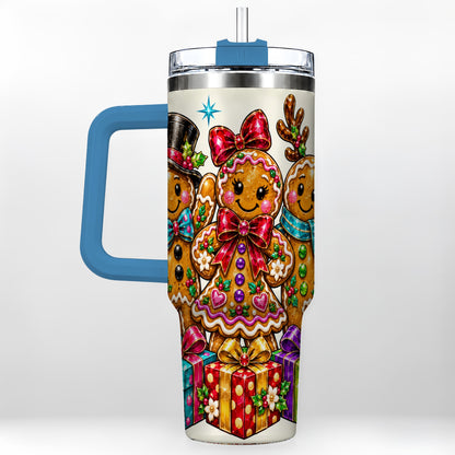 #pl[40oz|Blue] Gingerbread Friends 40oz Tumbler, Christmas Stainless Steel Travel Cup