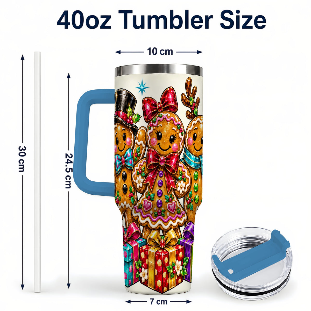 #pl[40oz|Blue] Gingerbread Friends 40oz Tumbler, Christmas Stainless Steel Travel Cup