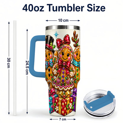 #pl[40oz|Blue] Gingerbread Friends 40oz Tumbler, Christmas Stainless Steel Travel Cup