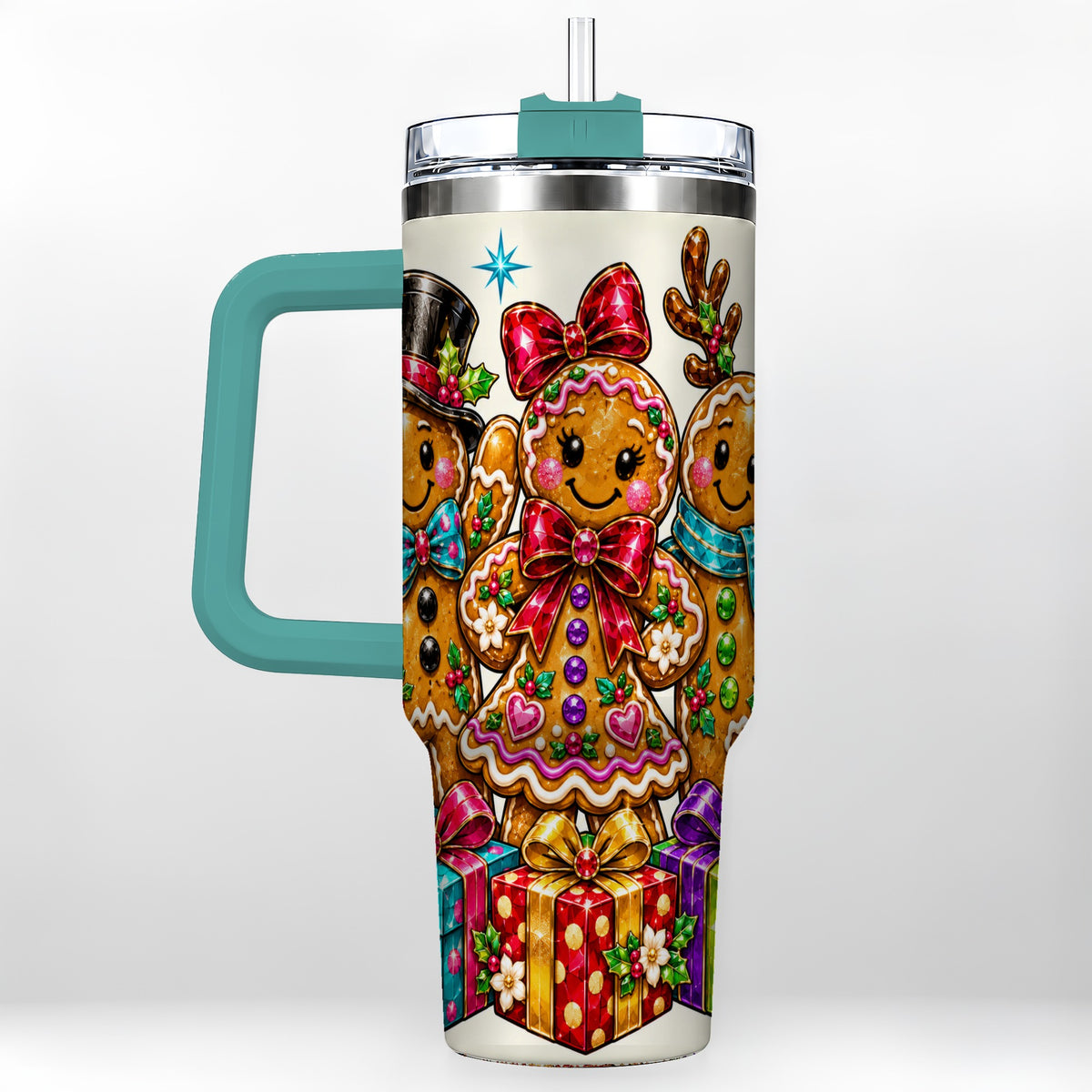 #pl[40oz|Green] Gingerbread Friends 40oz Tumbler, Christmas Stainless Steel Travel Cup