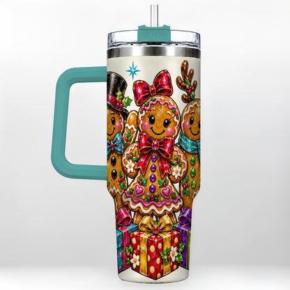 #pl[40oz|Green] Gingerbread Friends 40oz Tumbler, Christmas Stainless Steel Travel Cup