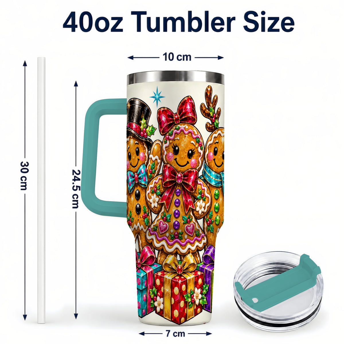 #pl[40oz|Green] Gingerbread Friends 40oz Tumbler, Christmas Stainless Steel Travel Cup