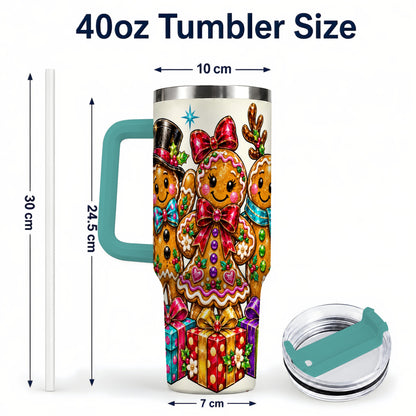 #pl[40oz|Green] Gingerbread Friends 40oz Tumbler, Christmas Stainless Steel Travel Cup