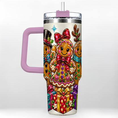 #pl[40oz|Pink] Gingerbread Friends 40oz Tumbler, Christmas Stainless Steel Travel Cup