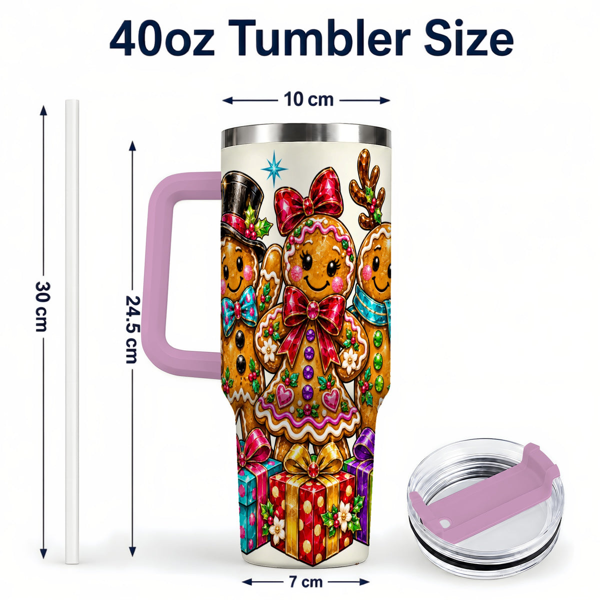#pl[40oz|Pink] Gingerbread Friends 40oz Tumbler, Christmas Stainless Steel Travel Cup