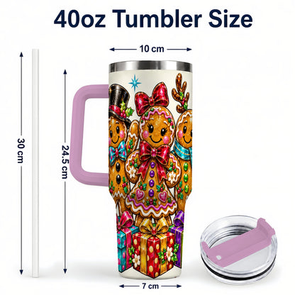 #pl[40oz|Pink] Gingerbread Friends 40oz Tumbler, Christmas Stainless Steel Travel Cup