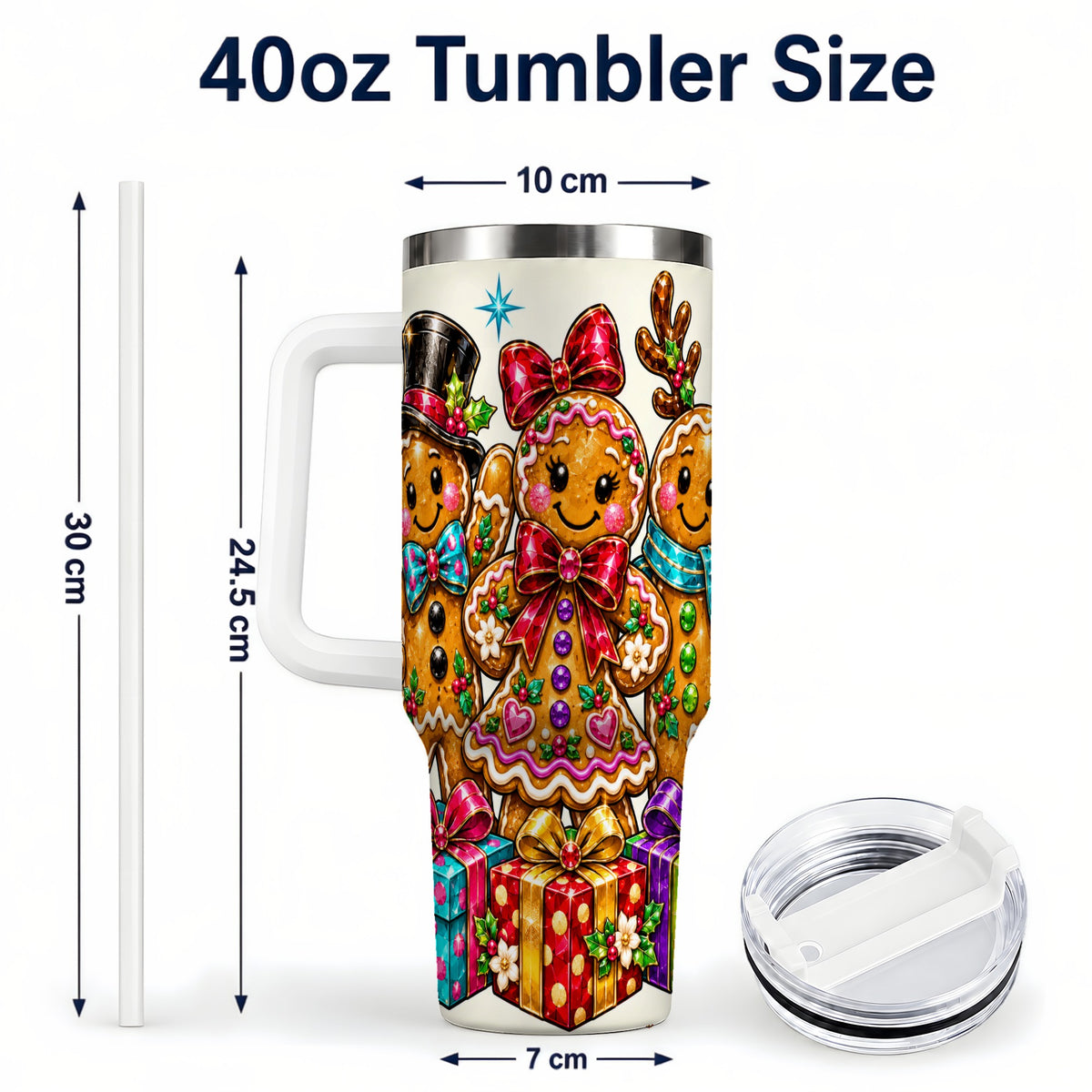 #pl[40oz|White] Gingerbread Friends 40oz Tumbler, Christmas Stainless Steel Travel Cup