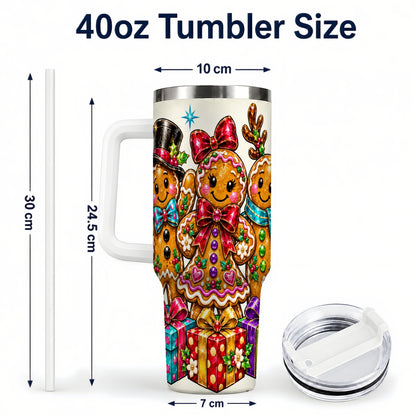 #pl[40oz|White] Gingerbread Friends 40oz Tumbler, Christmas Stainless Steel Travel Cup