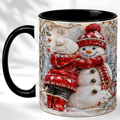 #pl[11oz|Black] Snowman Hug Coffee Mug, Winter Snowman Mug, Ceramic Cup