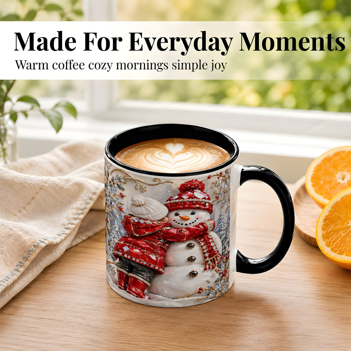 #pl[11oz|Black] Snowman Hug Coffee Mug, Winter Snowman Mug, Ceramic Cup