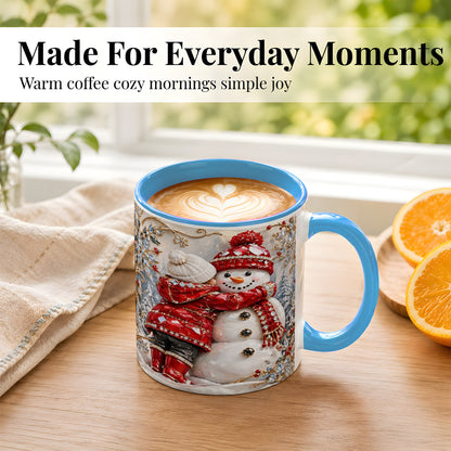 #pl[11oz|Blue] Snowman Hug Coffee Mug, Winter Snowman Mug, Ceramic Cup