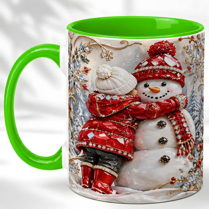 #pl[11oz|Green] Snowman Hug Coffee Mug, Winter Snowman Mug, Ceramic Cup