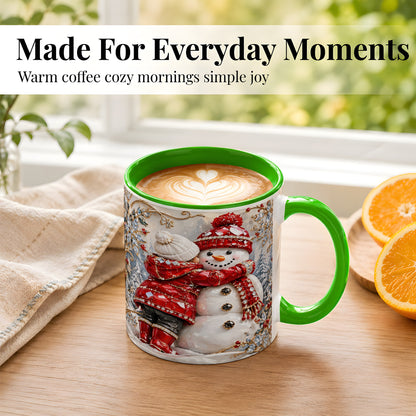 #pl[11oz|Green] Snowman Hug Coffee Mug, Winter Snowman Mug, Ceramic Cup