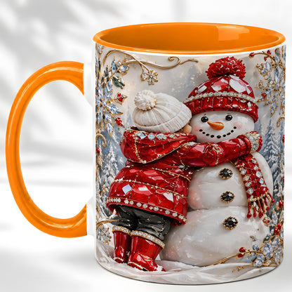 #pl[11oz|Orange] Snowman Hug Coffee Mug, Winter Snowman Mug, Ceramic Cup