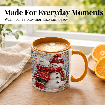 #pl[11oz|Orange] Snowman Hug Coffee Mug, Winter Snowman Mug, Ceramic Cup
