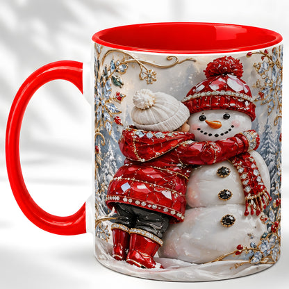 Snowman Hug Coffee Mug, Winter Snowman Mug, Ceramic Cup