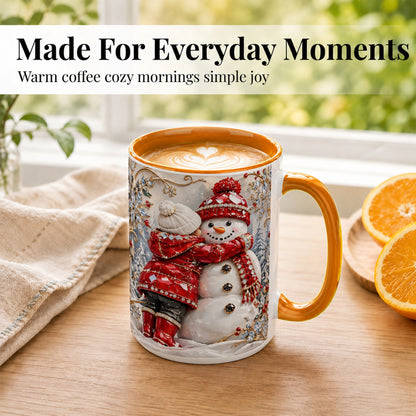 #pl[15oz|Orange] Snowman Hug Coffee Mug, Winter Snowman Mug, Ceramic Cup
