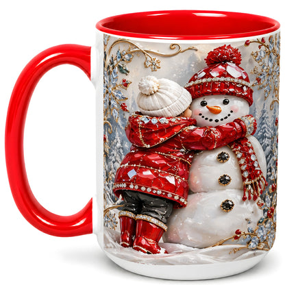 #pl[15oz|Red] Snowman Hug Coffee Mug, Winter Snowman Mug, Ceramic Cup
