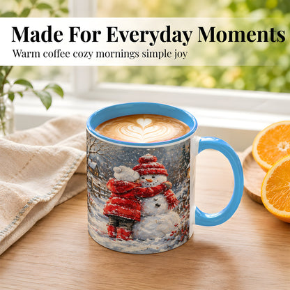 #pl[11oz|Blue] Snowman Hug Coffee Mug, Cozy Winter Mug, Ceramic Cup