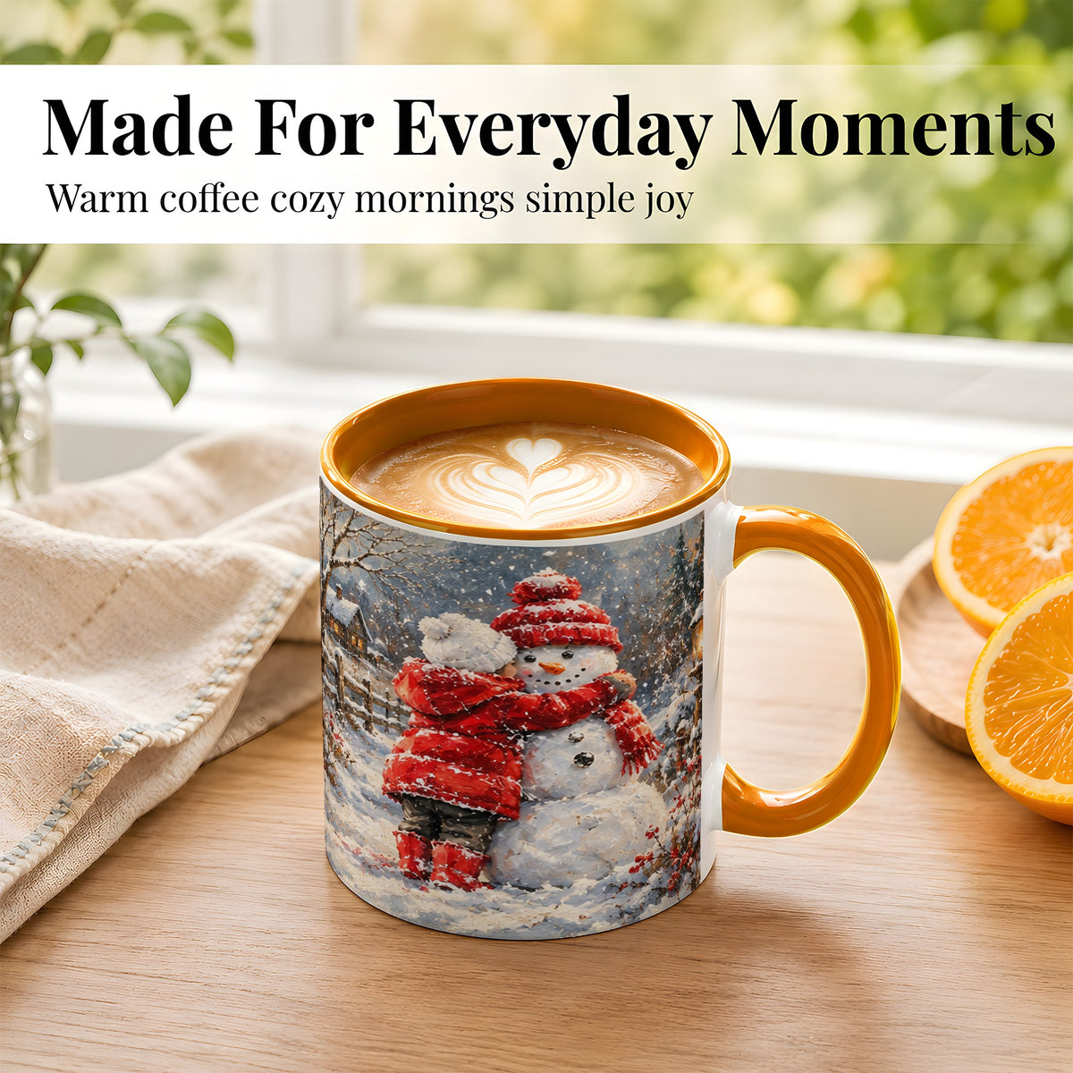 #pl[11oz|Orange] Snowman Hug Coffee Mug, Cozy Winter Mug, Ceramic Cup