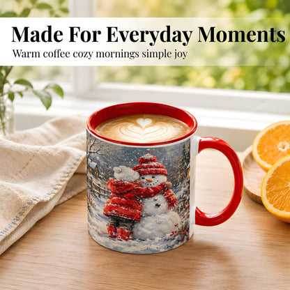#pl[11oz|Red] Snowman Hug Coffee Mug, Cozy Winter Mug, Ceramic Cup