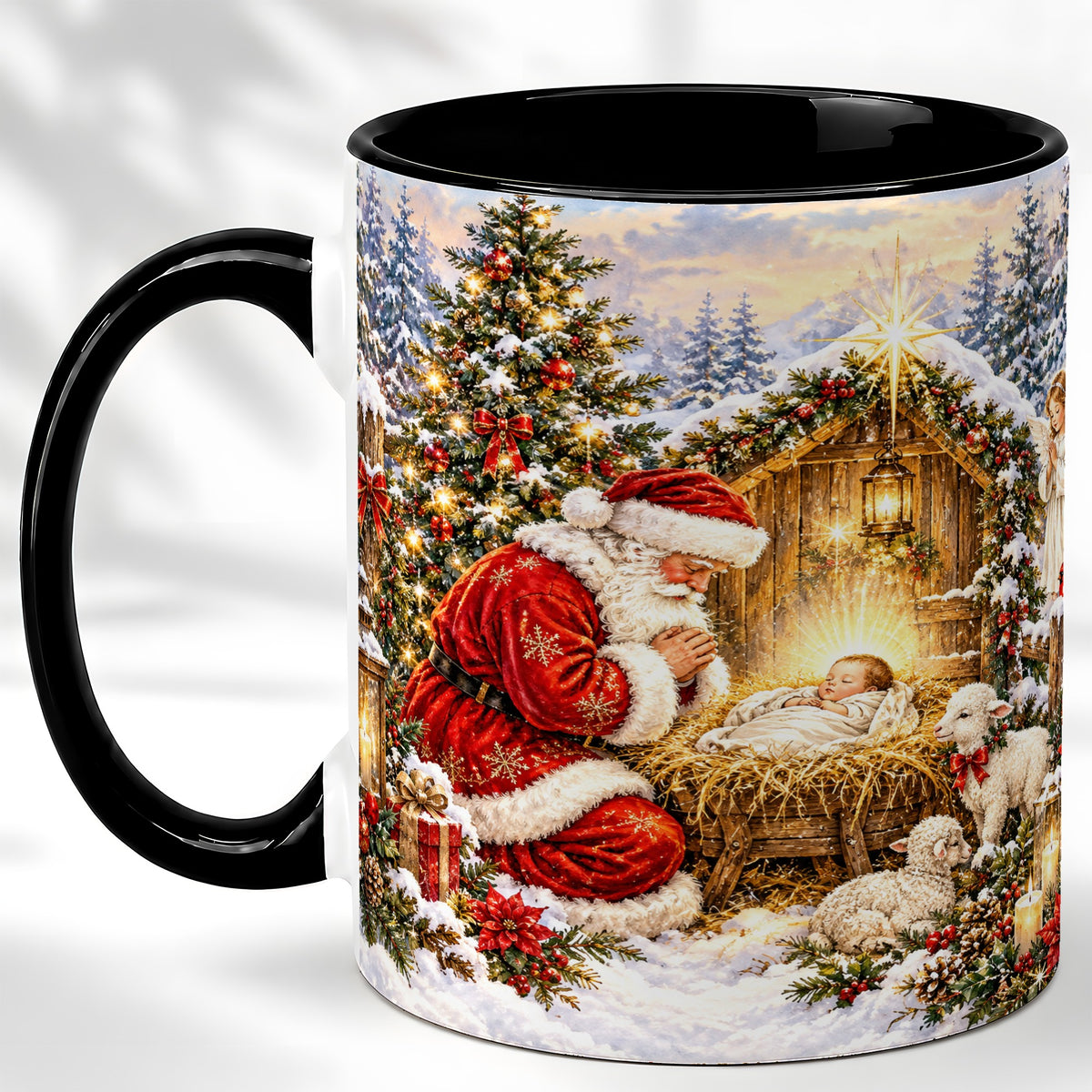 #pl[11oz|Black] Christmas Manger Coffee Mug, Santa Prayer Mug, Ceramic Cup