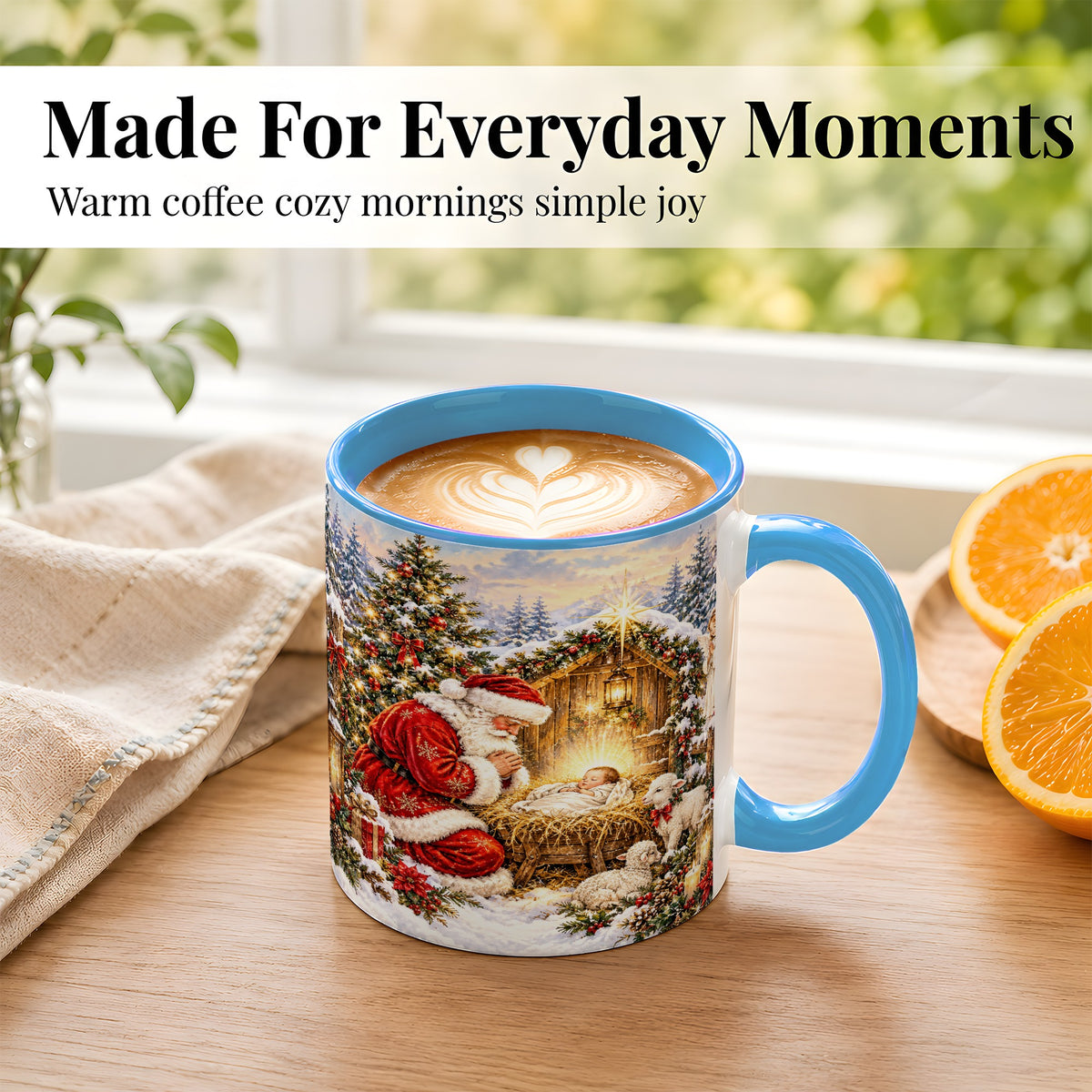 #pl[11oz|Blue] Christmas Manger Coffee Mug, Santa Prayer Mug, Ceramic Cup