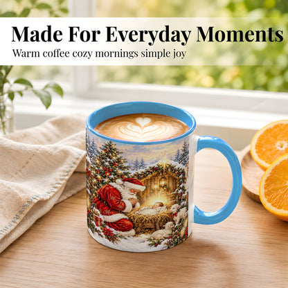 #pl[11oz|Blue] Christmas Manger Coffee Mug, Santa Prayer Mug, Ceramic Cup
