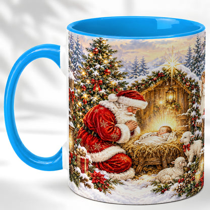 #pl[11oz|Blue] Christmas Manger Coffee Mug, Santa Prayer Mug, Ceramic Cup