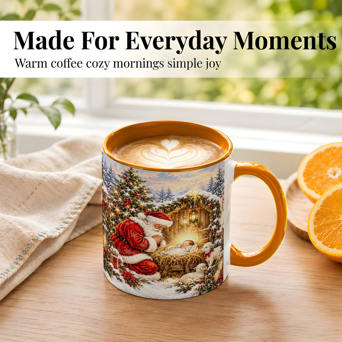 #pl[11oz|Orange] Christmas Manger Coffee Mug, Santa Prayer Mug, Ceramic Cup