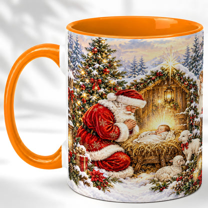 #pl[11oz|Orange] Christmas Manger Coffee Mug, Santa Prayer Mug, Ceramic Cup