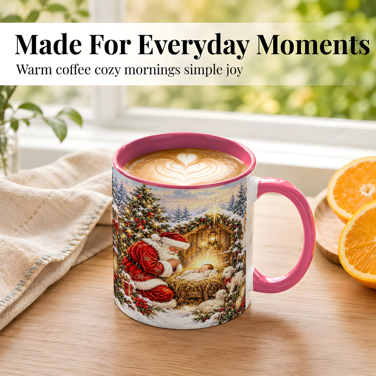 #pl[11oz|Pink] Christmas Manger Coffee Mug, Santa Prayer Mug, Ceramic Cup
