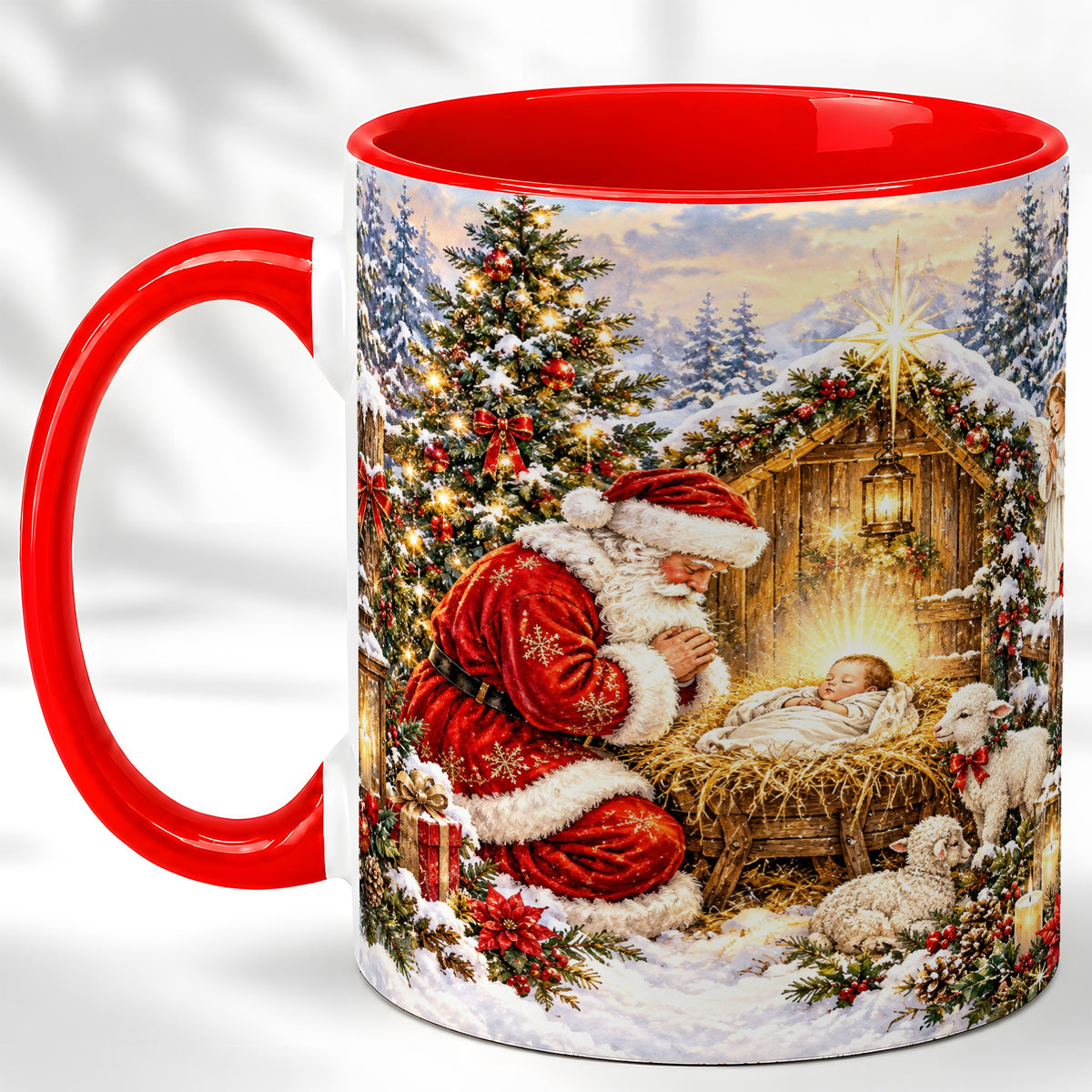 Christmas Manger Coffee Mug, Santa Prayer Mug, Ceramic Cup