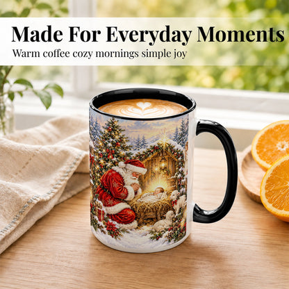 #pl[15oz|Black] Christmas Manger Coffee Mug, Santa Prayer Mug, Ceramic Cup