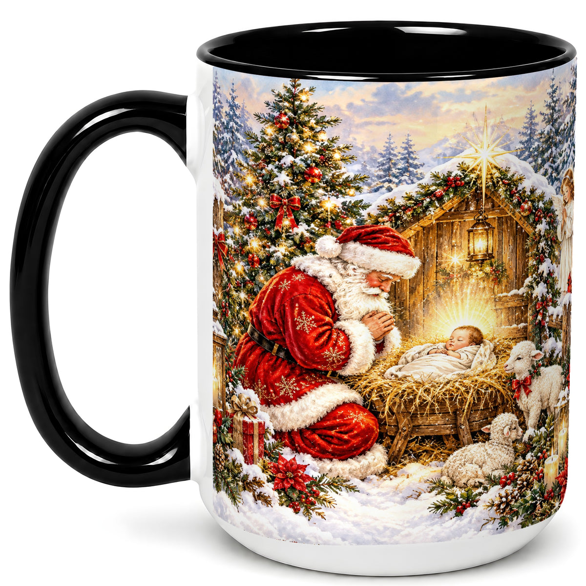 #pl[15oz|Black] Christmas Manger Coffee Mug, Santa Prayer Mug, Ceramic Cup