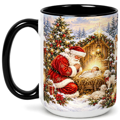 #pl[15oz|Black] Christmas Manger Coffee Mug, Santa Prayer Mug, Ceramic Cup