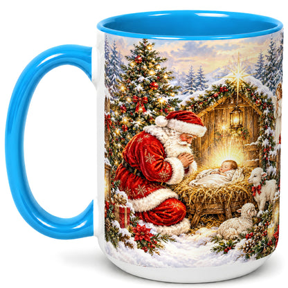 #pl[15oz|Blue] Christmas Manger Coffee Mug, Santa Prayer Mug, Ceramic Cup