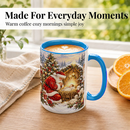 #pl[15oz|Blue] Christmas Manger Coffee Mug, Santa Prayer Mug, Ceramic Cup