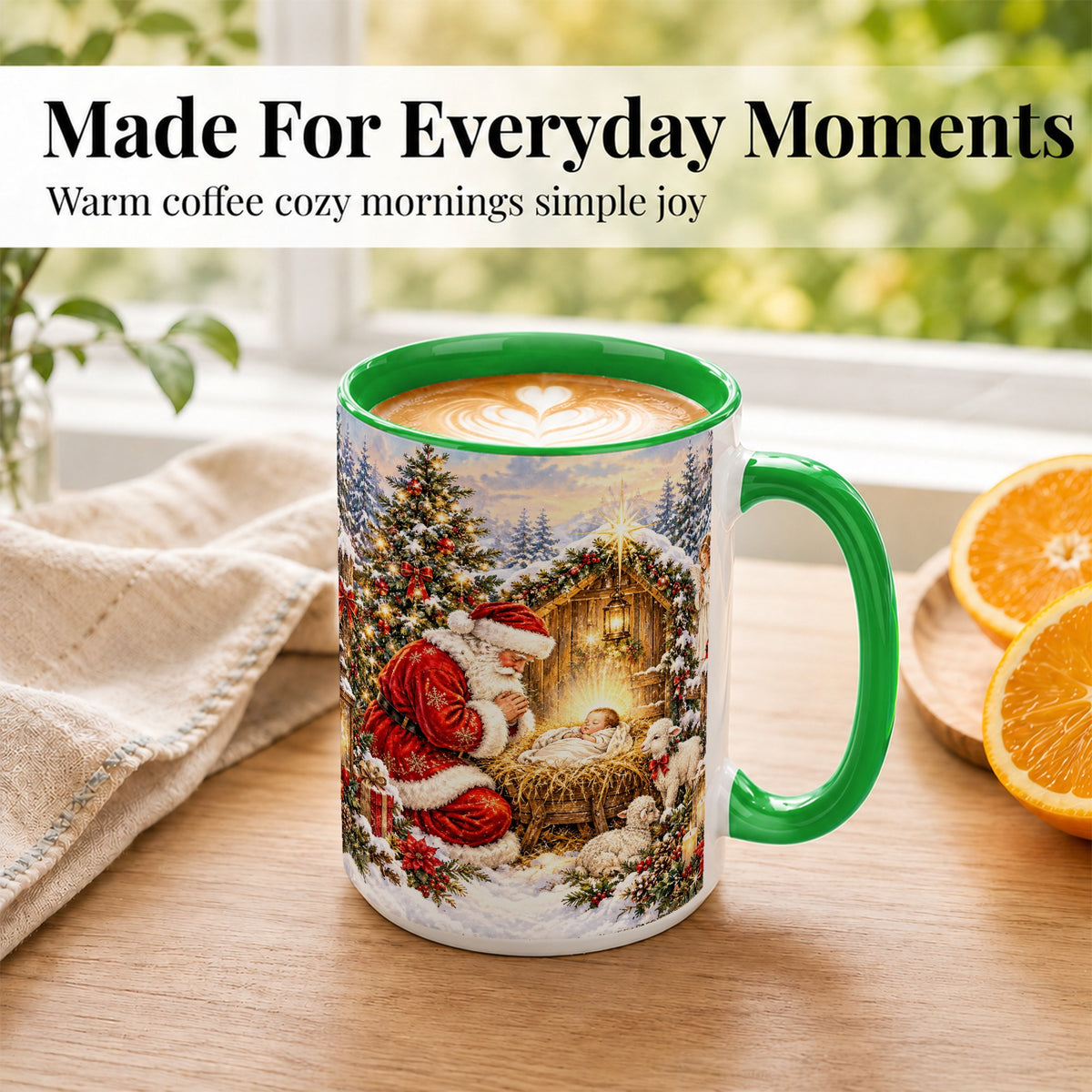 #pl[15oz|Green] Christmas Manger Coffee Mug, Santa Prayer Mug, Ceramic Cup