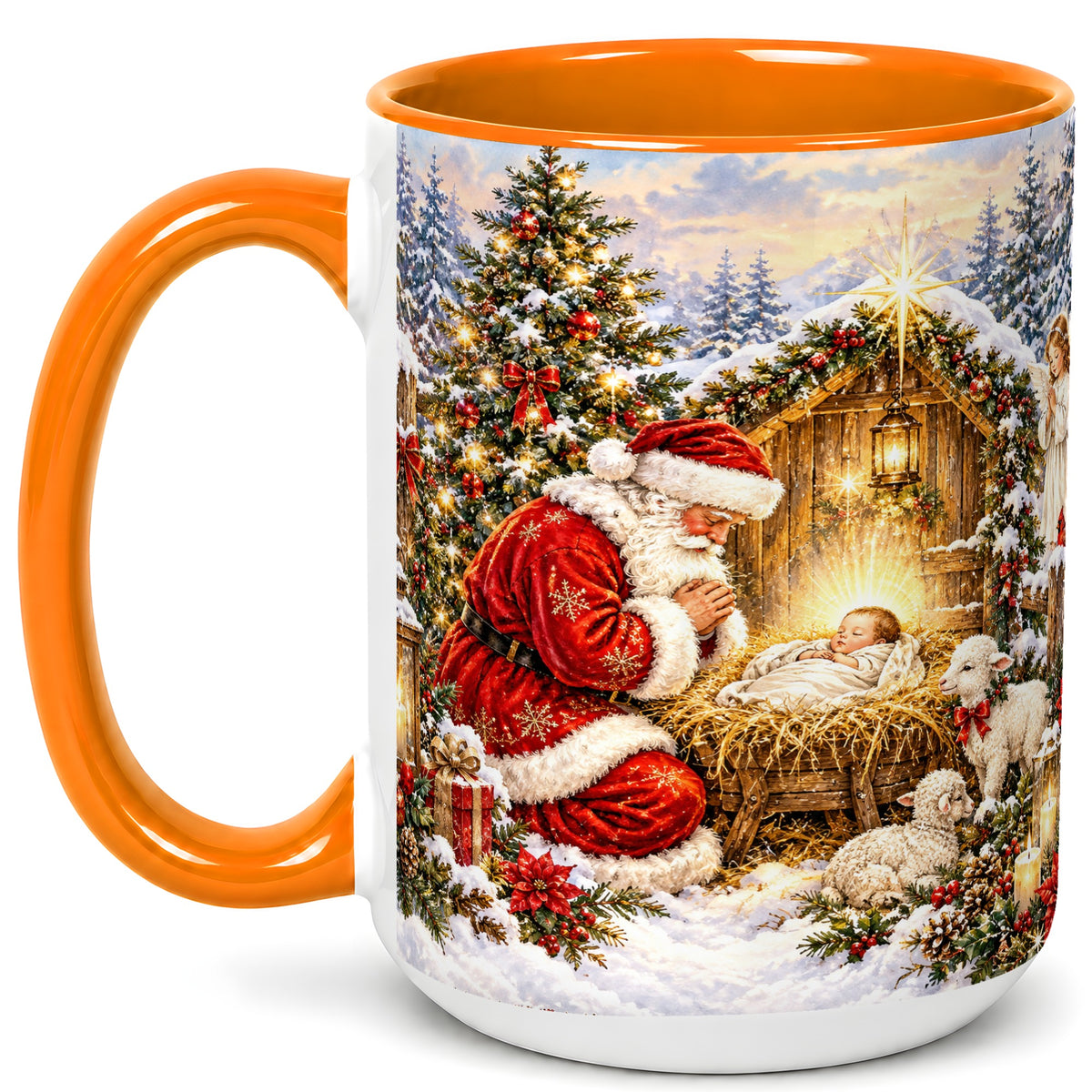 #pl[15oz|Orange] Christmas Manger Coffee Mug, Santa Prayer Mug, Ceramic Cup