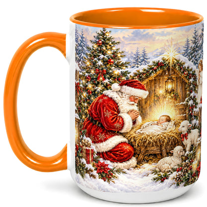 #pl[15oz|Orange] Christmas Manger Coffee Mug, Santa Prayer Mug, Ceramic Cup