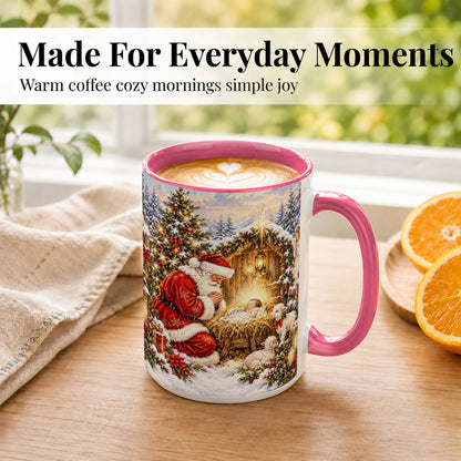#pl[15oz|Pink] Christmas Manger Coffee Mug, Santa Prayer Mug, Ceramic Cup