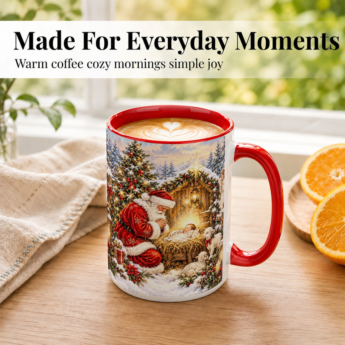 #pl[15oz|Red] Christmas Manger Coffee Mug, Santa Prayer Mug, Ceramic Cup
