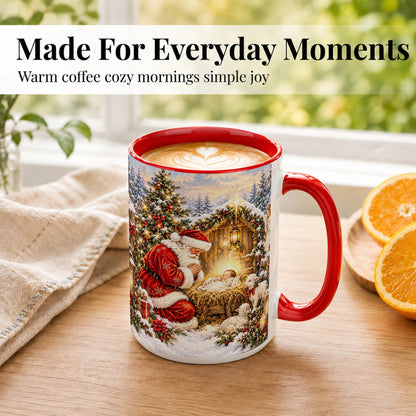 #pl[15oz|Red] Christmas Manger Coffee Mug, Santa Prayer Mug, Ceramic Cup